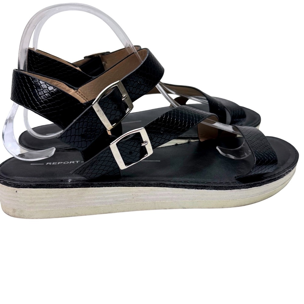 Report Halsey Sandals Womens 9.5 Black Snakeprint Strappy Platform Buckle Sandal